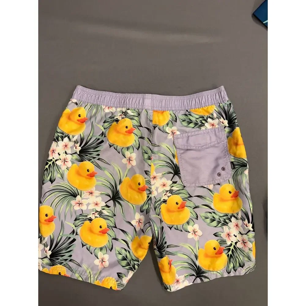 Neff BOYS Rubber Duckie Swim Shorts Purple Tropical Floral Trunks Size XL youth